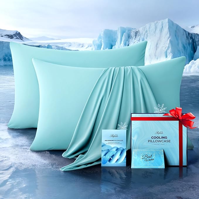 Ultra-Chill Cooling Pillowcase Set of 2 for Hot Sleepers, Softer Than Silk Pillow Cases for Protecting Hair & Skin, Breathable Bed Pillow Covers w/Zipper, Gifts for Women & Men (Mint Blue, Standard)