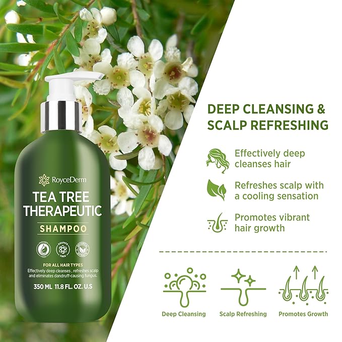 Roycederm Tea Tree Antifungal Scalp Care Set – Pre-Shampoo Scrub + Tea Tree Antifungal Shampoo + Hydrating Conditioner – Itchy & Dry Scalp Relief, Dandruff & Folliculitis Treatment