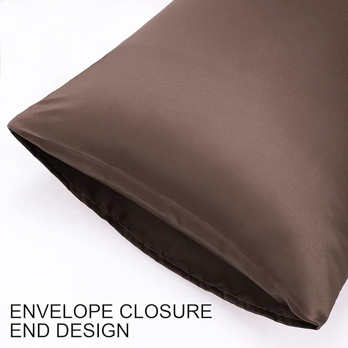 uxcell 2 Pack Silk Satin Pillowcase for Hair and Skin, Cool, Silky, Soft Breathable Pillow Cases Travel Size 14x20 Inch Sateen Pillowcase Brown with Envelope Closure