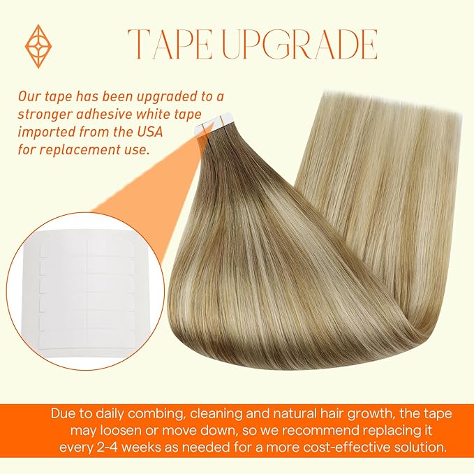 Full Shine Invisible Tape in Hair Extensions Human Hair 22Inch Seamless Hair Extensions Tape in Color 6 Fading to 27 and 60 Blonde Balayage Remy Skin Weft for Women 50G 20Pcs Natural Straight