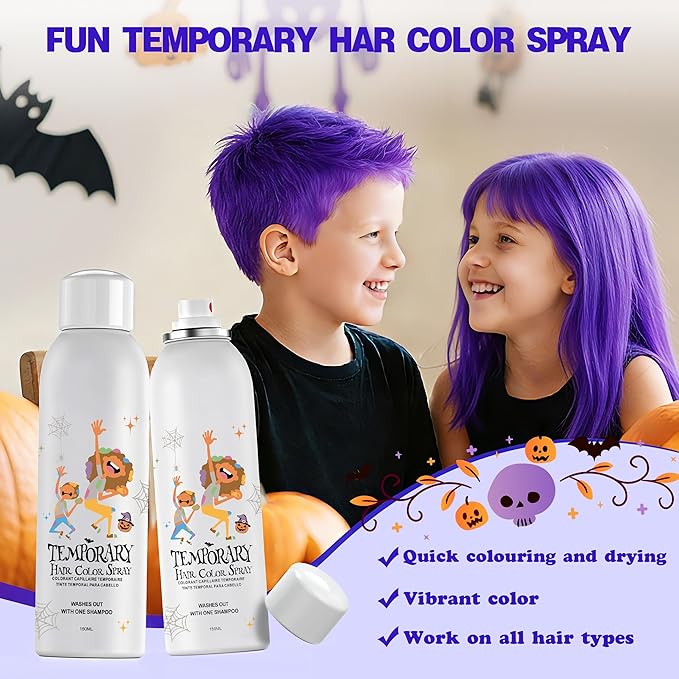Purple Temporary Hair Color Spray for Kids, Instant Colored Hair Dye Alternative for Girls Boys Teens Women Men, Disposable Washable, Quick Styling for Party Cosplay Christmas Halloween, 150ml
