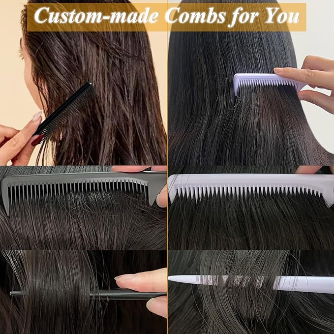 Rat Tail Comb, 2Pcs Teasing Combs with Parting Tip Styling Sectioning Braiding Fine Tooth Comb, Anti Static Hair Detangling Rattail Parting Combs for Women and Men, Fit All Hair Types (Purple, Black)