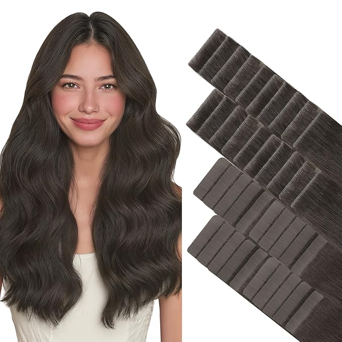 GOO GOO Invisi Edge Tape in Hair Extensions Human Hair, 1C Mocha Brown 20pcs injected with 20pcs classical tape ins, 16inch 100g, Virgin Remy Hair, Natural Look