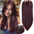 Wine Red with Purple Tones Synthetic Hair Toppers for Women with Thinning 3D 360° Cover Clip in Wispy Bangs Upgraded Adjustable Bandage 18 Inch Long Layered