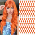 16 Pcs Colored Hair Extensions Curly Wavy Clip in Synthetic Hairpiece Streak for Girls Women Kids, Colorful Christmas New Year Party Highlights Cosplay Festival Gift(Orange)