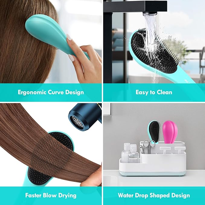 Detangling Hair Brush Set - 2 Pack Detangler Hairbrush with Ultra Soft Bristle for Effortless Tangle Removal - For Dry Wet Damaged Curly Hair for Men Women Girls Boys Kids - Blue & Purple