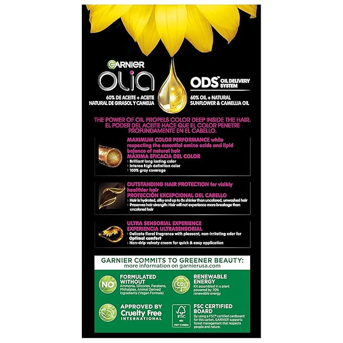 Garnier Hair Color Olia Ammonia-Free Brilliant Color Oil-Rich Permanent Hair Dye, 4.15 Dark Soft Mahogany, 1 Count (Packaging May Vary)