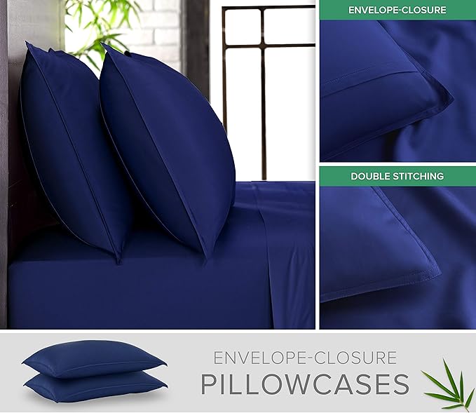 King Pillowcases by Pure Bamboo, Genuine 100% Organic Viscose Derived from Bamboo, Luxuriously Soft & Cooling, Double Stitching, Envelope Closure (2 King Pillowcases, Cobalt Blue)
