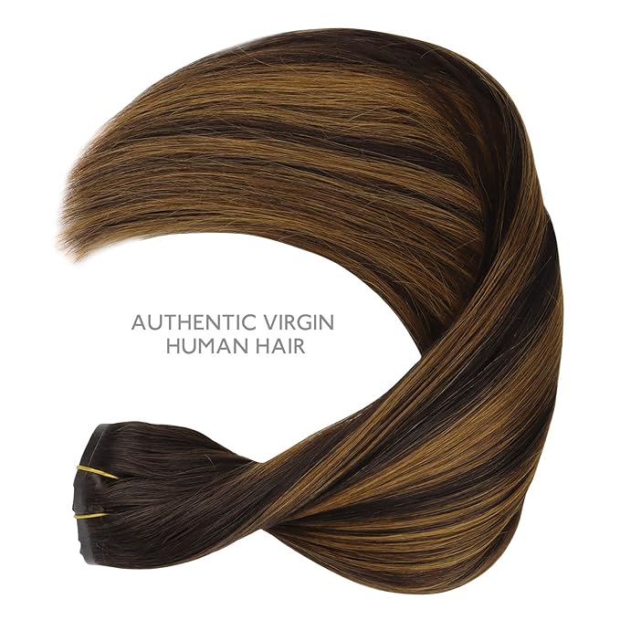 WENNALIFE Seamless Clip In Hair Extensions, 22 Inch 150g 7pcs Balayage Dark Brown to Chestnut Brown Hair Extensions Clip in Human Hair Invisible PU Skin Weft Natural Remy Human Hair Extensions
