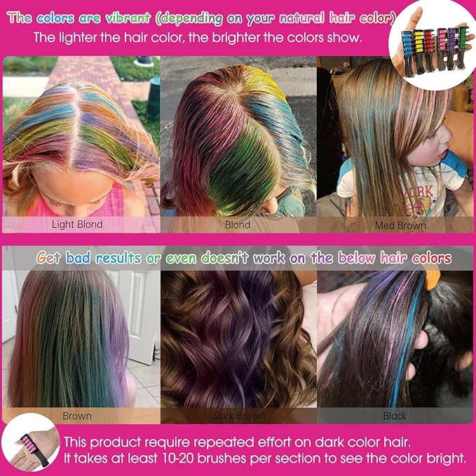 New Hair Chalk Comb Temporary DIY Hair Color for girls kids age 4 5 6 7 8 9 10 Washable Hair Chalk for Christmas Birthday Cosplay (Blue, Yellow, Purple, Red, Green, Pink)