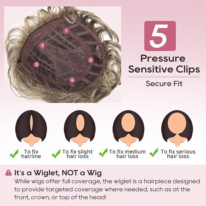 REECHO Hair Topper, Short Wiglet Hair Topper for Women with Thinning Large Coverage Synthetic Top Crown Hairpiece for Women - Honey Pecan