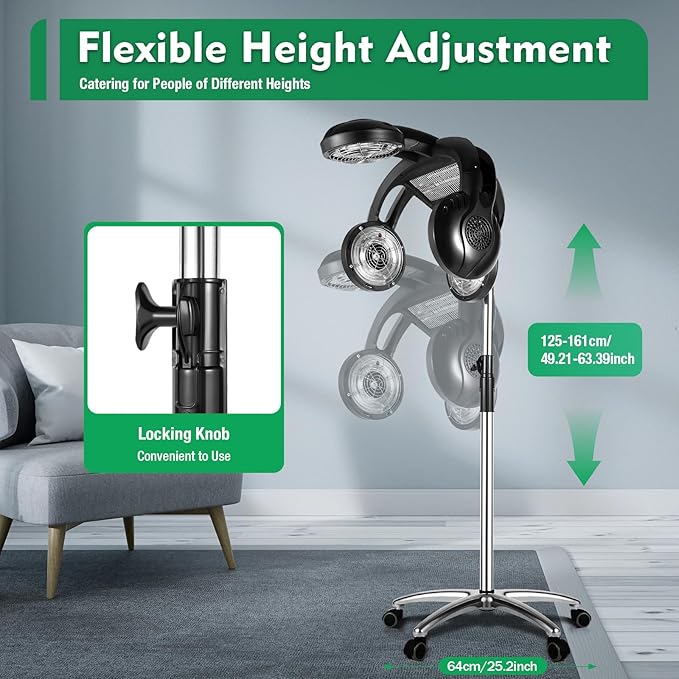 Hair Steamer Professional Hair Salon Steamer,40-70℃/104-158℉,Hair Steamer with Temperature and Time Adjustment (Black 1400w)
