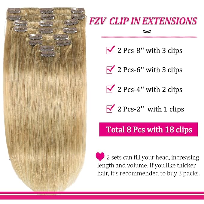 Clip in Hair Extensions Real Human Hair, Blonde 22inch 8pcs 120g Remy Kinky Clip in Hair Extensions, Clip Ins Human Hair for Women Straight Natural Human Hair Easy Application