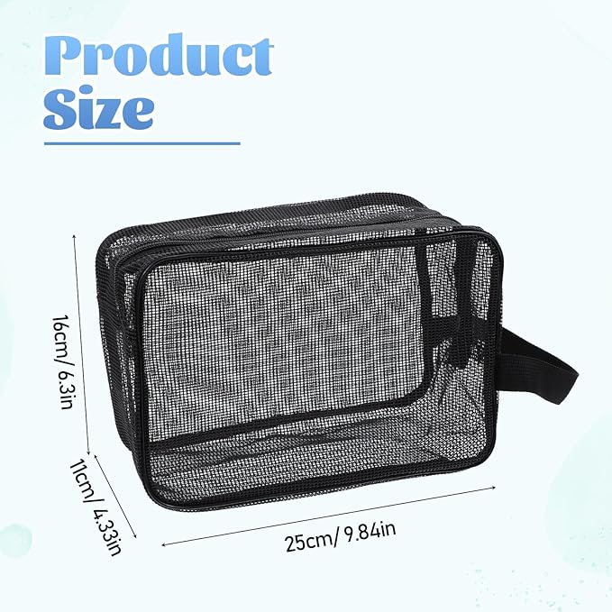 Bremorou 1 Pcs Small Mesh Shower Bag Black Gym Toiletry Bags Portable Rectangle Bathroom Travel Organizer Quick-Dry Shower Meshes Bag Women Men Bathroom Camping Travel Dorm College Gifts 25×11 ×16 cm