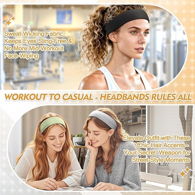 Headbands for Women Non Slip - 8 Pcs Head Bands Gifts for Woman Soft Comfortable Elastic Hair Band for Yoga Workout Sport Mothers Day Gifts for Mom Christmas Gift for Women Grandma Adults Stuffers