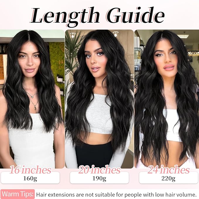 KooKaStyle Clip in Synthetic Hair Extensions Long Wavy 4PCS Thick Hairpieces Chestnut Brown Fiber Double Weft Natural Hair Extensions 20 Inch for Women
