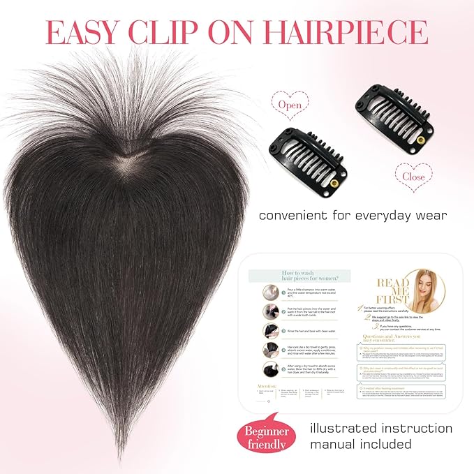 Hairro Clip In Bangs Wispy Hair Toppers For Women Remy Human Hair Short Thin Topper Hairpieces 3D Cover Clip On Fake Air Bang 11 Inches 14.5g #1B Natural Black
