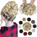 Messy Bun Hair Piece Wavy Curly Scrunchies Fluffy Donut Thick Updo Elegant Chignon Hairpieces for Women Girls, Dark Ginger Blonde Mix Bleach Blonde 1.4oz
