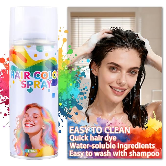 6 Pcs Temporary Hair Color Spray,Non-Stick Hairspray for Kids Girls Women Men,One-day Washable Hair Dye Spray for Party Halloween Cosplay DIY Christmas. (Red&Blue&Purple&Orange&Green&Pink)