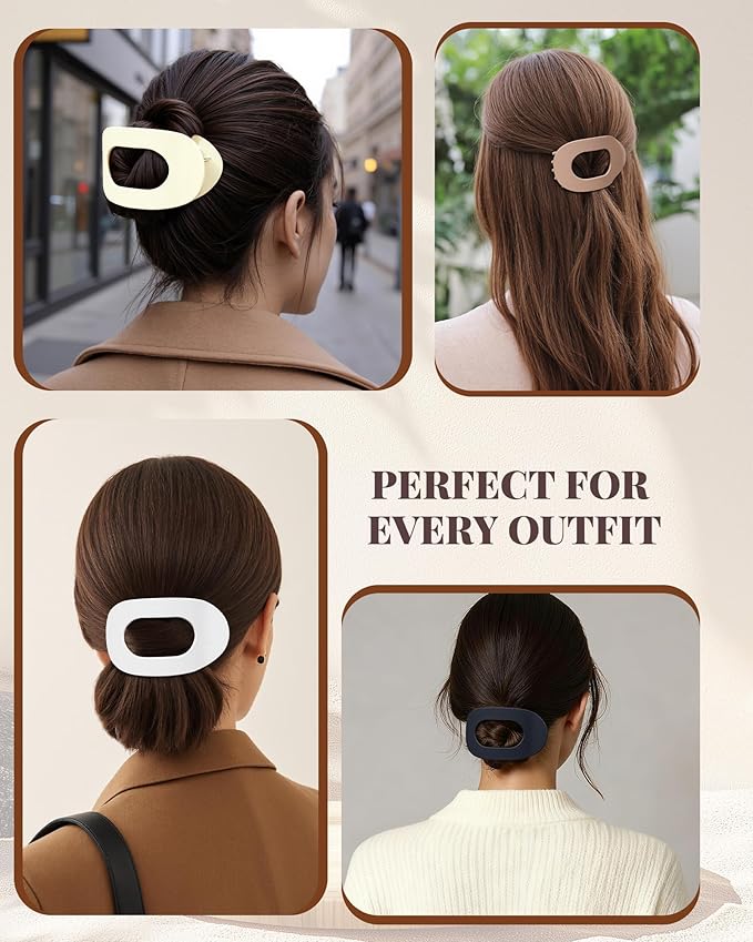 6 PCS Flat Hair Clips for Women - French Medium Flat Claw Clips for Thick Thin Hair, Strong Grip Non Slip Hair Claw Clips for Women Girls