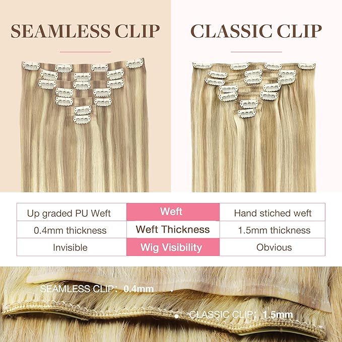 GOO GOO Clip in Hair Extensions Real Human Hair, Remy Human Hair Extensions Clip ins for Women, Natural Human Hair, 24inch 140g 7Pcs, #18A/613A Dark Blonde Highlighted Bleach Blonde