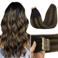 GOO GOO Tape in Hair Extensions Human Hair, 1B/6/1B Balayage Natural Black to Chestnut Brown, 20inch 50g 20pcs, Skin Weft Seamless Invisible, Silky Straight with Thick Ends, Remy Human Hair