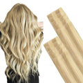 GOO GOO Invisi Edge Tape in Hair Extensions Human Hair, 18D/22F Dirty Blonde Highlights, 10pcs 24inch 30g, Virgin Remy Hair, Seamless Injected Tape, Natural Look