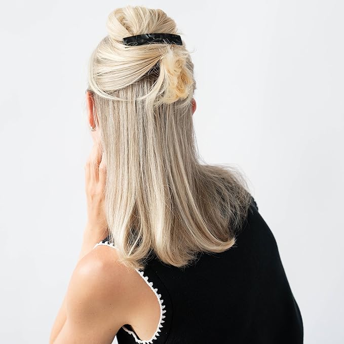 Black Hair Barrette for Thin Hair, Classic Rectangle French Barrette for Women, Lightweight and Comfortable, Strong Hold, Nacro Black | France Luxe
