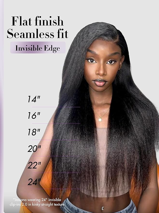 LUVME Invisible Clip in Hair Extensions, Kinky Straight Real Human Hair 18 Inch 2 Pack 220g 14pcs Clip ins Hair Extensions Natural Black for Women