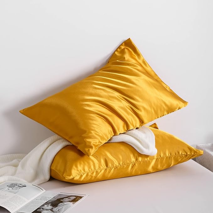 NTBAY 12 Pack Satin Standard Pillowcases for Hair and Skin, Luxurious and Silky Pillow Cases with Envelope Closure, 20 x 26 Inches, Golden Brown