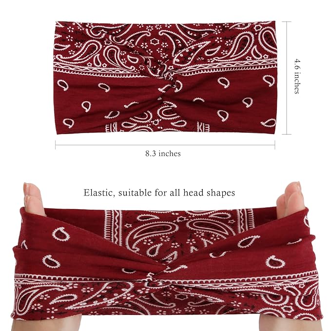 Tobeffect Boho Headbands for Women Bandana Fashion Womens Headbands Non Slip Elastic Wide Turban Head Wrap