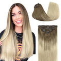 GOO GOO Clip in Hair Extensions Real Human Hair, Remy Human Hair Extensions Clip ins for Women, Natural Human Hair, 20inch 120g 7Pcs, 9/60 Balayage Ash Brown to Platinum Blonde
