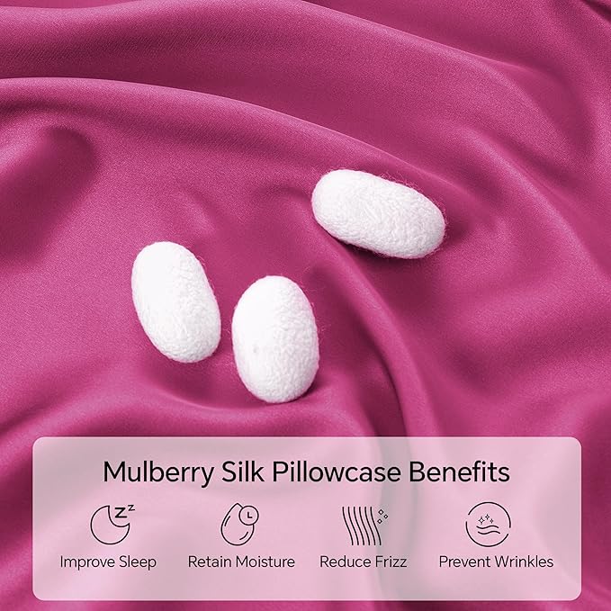 INFIIXSO Mulberry Silk Pillowcase for Hair and Skin, Silk Pillow Cases Queen Size with Hidden Zipper 20x30 Inches, Extraordinary Smooth and Soft Cooling Pillow Cases for Hot Sleepers(Hot Pink, 1 Pack)