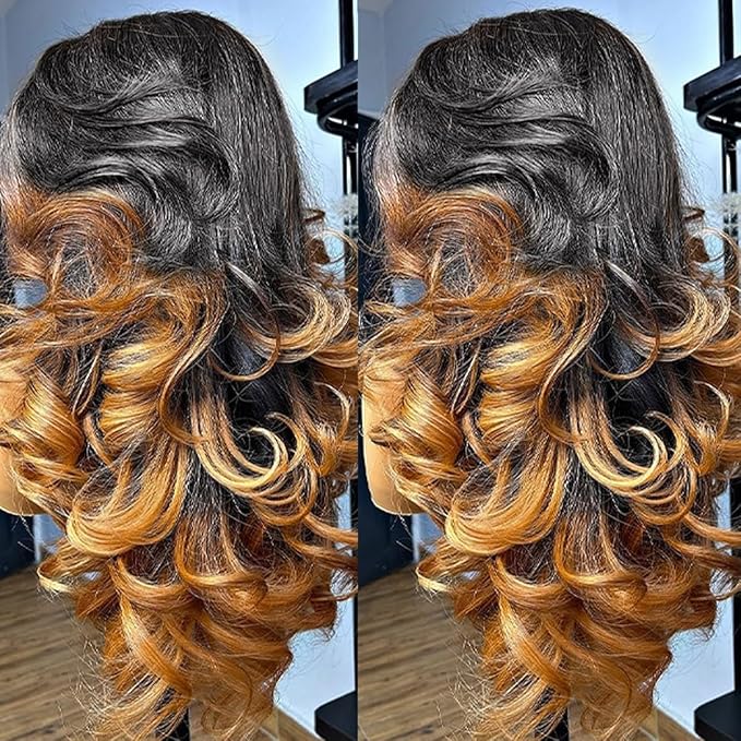 360 Lace Front Wigs Human Hair, Ombre, 30 Inch, Unprocessed Brazilian Virgin Hair, Medium Cap, Adjustable Straps, No Chemicals
