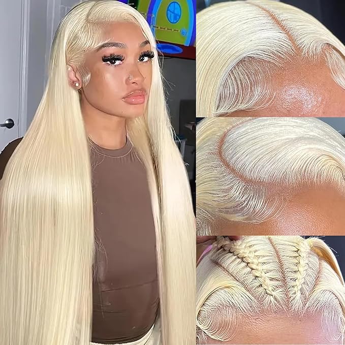 613 13x6 Lace Front Wig Human Hair 200 Density Straight Blonde Lace Front Wigs Human Hair 28 Inch Full & Thick 613 HD Lace Frontal Wig Human Hair Pre Plucked with Baby Hair for Women