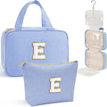YOOLIFE Teen Girl Gifts Trendy Stuff - Birthday Gifts for 7 8 9 10 11 12 13 14 15 16 17 18 Year Old Teen Girls, Hanging Toiletry Bag Initial Makeup Bag - Letter E, Blue