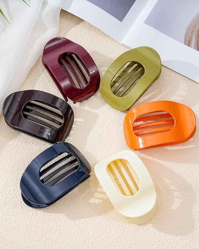 6 PCS Flat Hair Clips for Women - French Medium Flat Claw Clips for Thick Thin Hair, Strong Grip Non Slip Hair Claw Clips for Women Girls