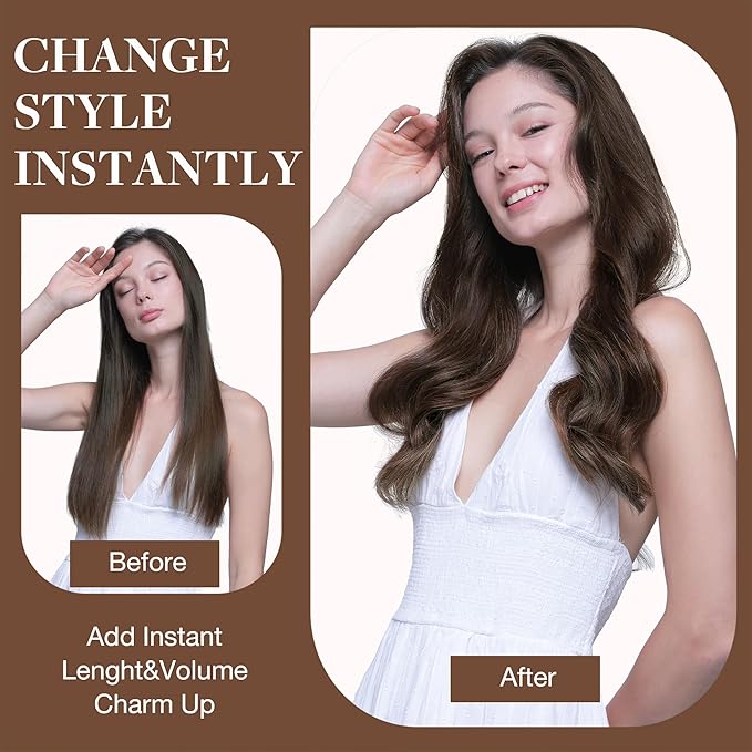 GOO GOO Clip in Hair Extensions Real Human Hair, Remy Human Hair Extensions Clip ins for Women, Natural Human Hair, 18inch 120g 7Pcs, 4A Chocolate Brown