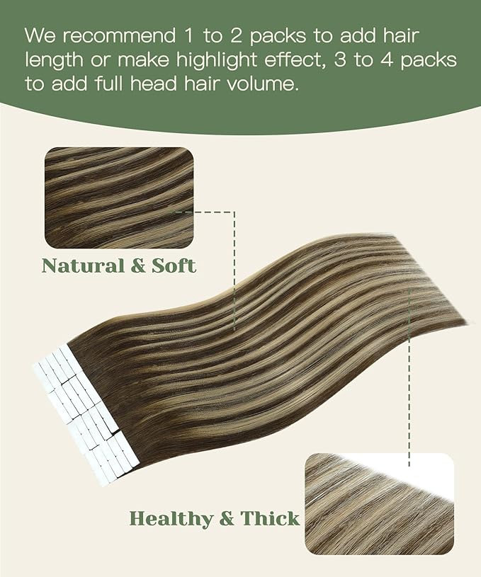 SURNEL Injected Seamless Tape in Extensions Human Hair 20Inch Chocolate Brown to Caramel Blonde Invisible Tape in Extensions 20 Pcs 45g(#4274,20)