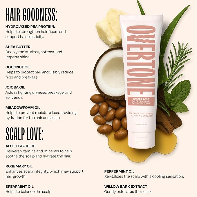 Overtone Daily Color Depositing Conditioner: 4.5oz Temporary Coloring Conditioner w/Shea Butter & Coconut Oil, Refresh Color & Prevent Fading, Vegan & Cruelty-Free, Rose Gold is Desert Rose