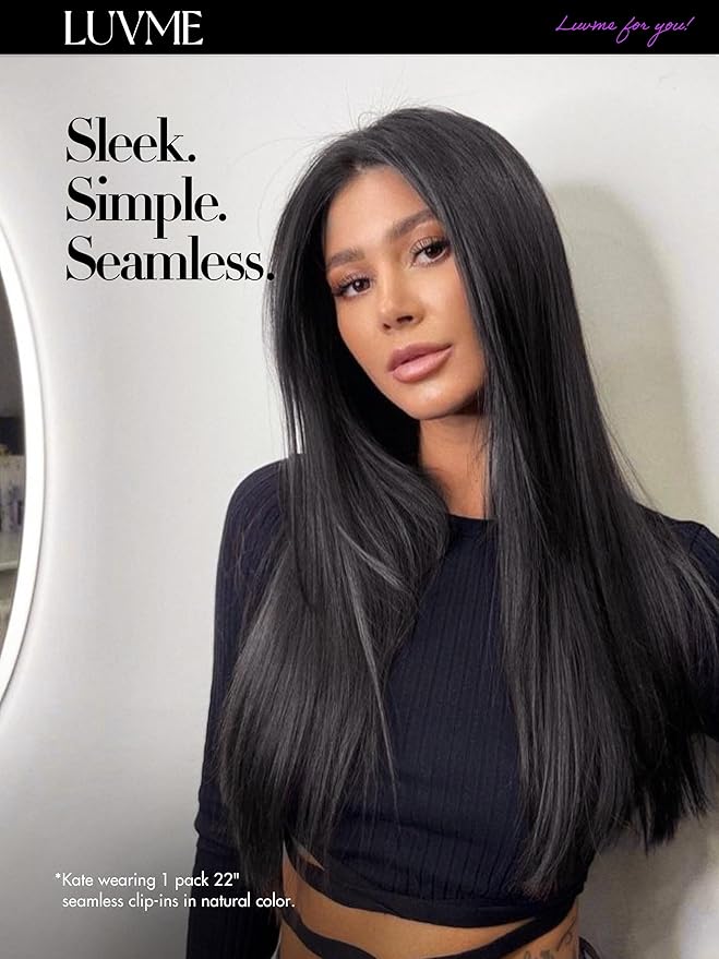 LUVME Silky Straight Seamless 2 Pack 220g 14Pcs Clip in Hair Extensions Full Max with 20inch Remy Human Hair Extensions, Natural Black 100% Real Soft Hair