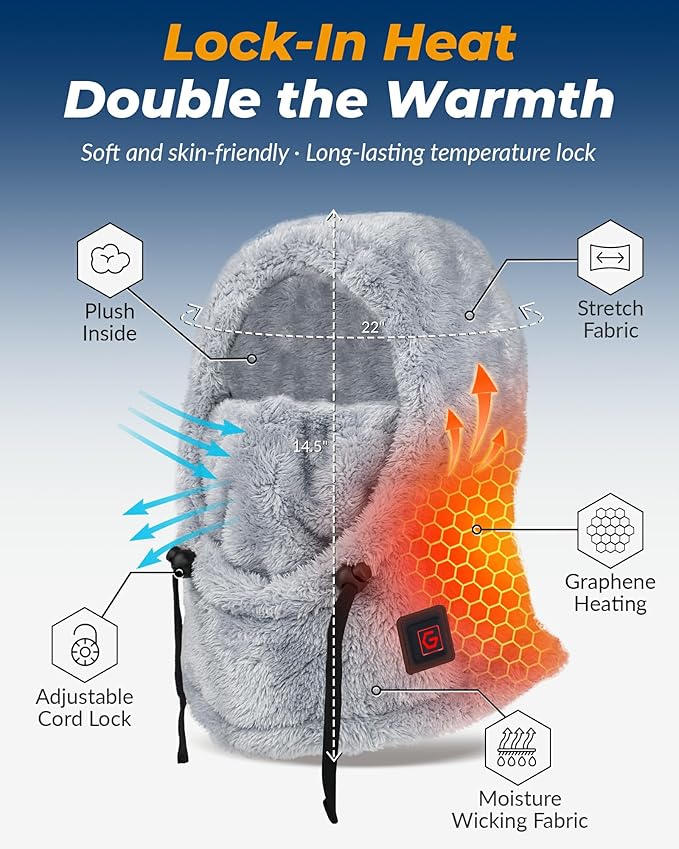 Heated Balaclava Cold Winter Gifts for Women Rechargeable 6000 mAh Battery Packs Warm Gift