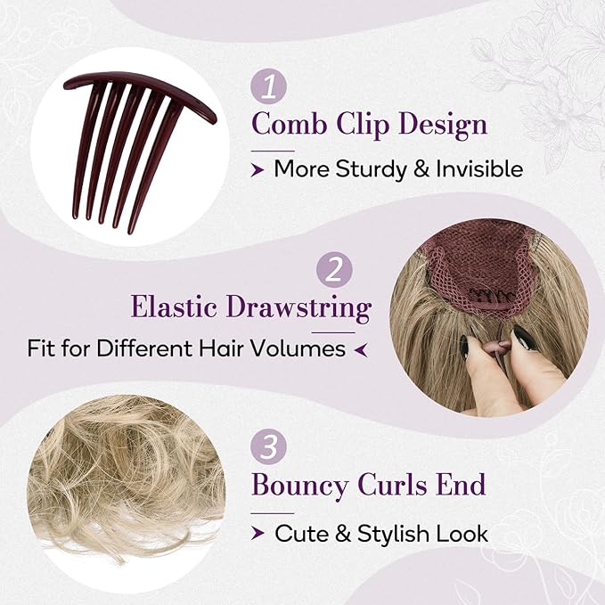 BARSDAR Ombre Blonde Drawstring Ponytail Extensions - 10 Inch Short Wavy Drawstring Comb Clip in Pony Tails Hairpieces for Women - Synthetic Short Wavy Blonde Ombre Ponytail Hair Extensions