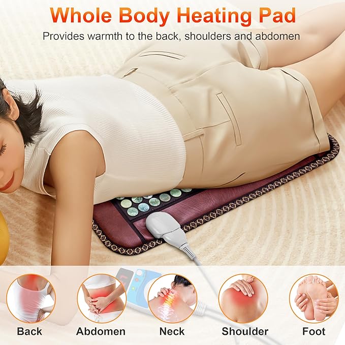 Natural Blue Jade Heating Pad, Infrared Heating Pad, Far Infrared Heating Pads with Travel Bag and Chair Strap, Smart Controller with Memory Function, Auto Shut Off (Brown, 25 in x 18 in)