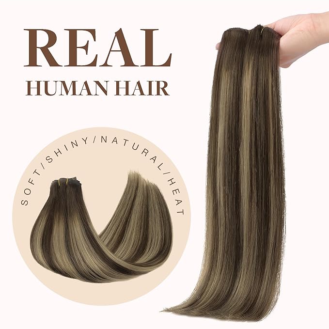 GOO GOO Clip in Hair Extensions Real Human Hair, Remy Human Hair Extensions Clip ins for Women, Natural Human Hair, 22inch 150g 7Pcs, 4/26/4 Balayage Chocolate Brown to Honey Blonde