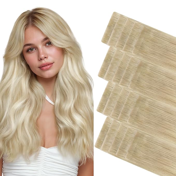 GOO GOO Invisi Edge Tape in Hair Extensions Human Hair, 18ET90A Natural Blonde Balayage 20pcs 18inch 50g, Virgin Remy Hair, Seamless Injected Tape, Natural Look