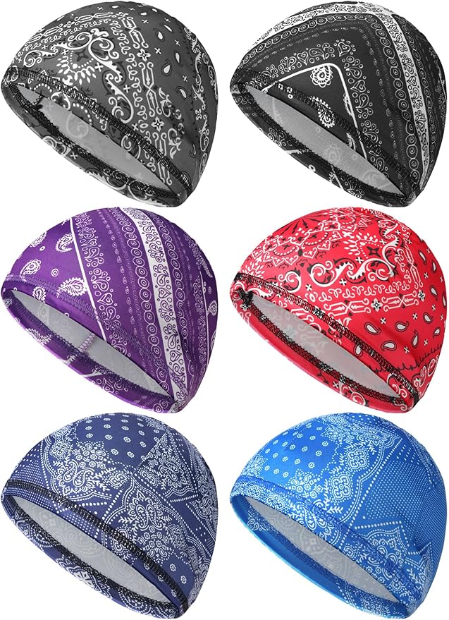 SATINIOR 6 Pcs Cooling Skull Cap Helmet Liner Sweat Wicking Cap Hard Hat Liner Bandana for Men Women Sports Cycling Running