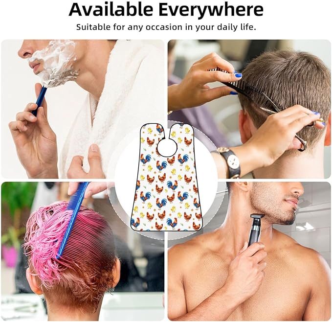 Beard Hair Catcher Bib, Waterproof Non-Stick Grooming Apron for Shaving Trimming, Perfect for Men Dad, Cute Hen Rooster Chicken Shave Bib