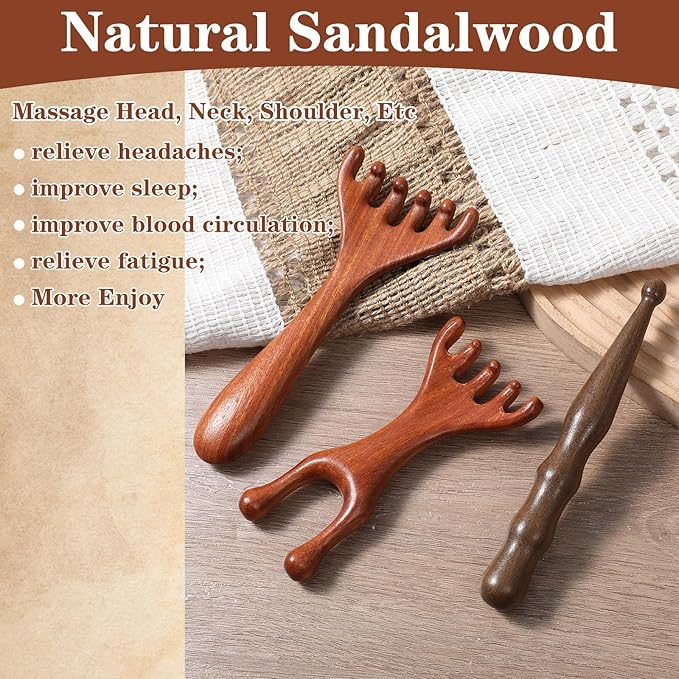 3 PCS Wooden Scalp Massager Comb Sandalwood Acupoint Massage Pen Wide Tooth Combs Hand Held Neck Foot Leg Meridian Scalp Massage Tool Wooden Acupressure Stick for Body Relaxation Head