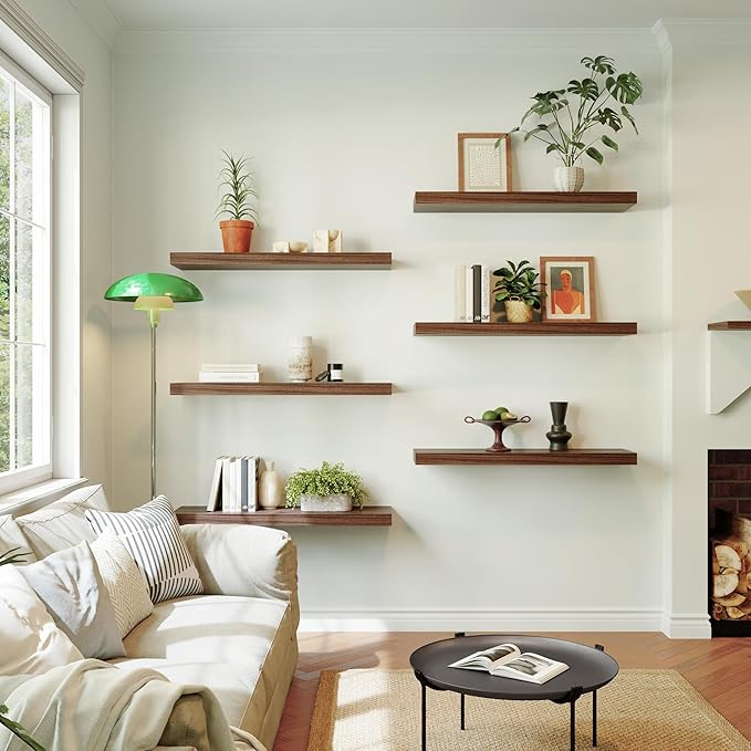 Large Floating Shelves for Wall Set of 3 Wooden Wall Shelves 36 in x 12.75 in x 2 in Room Decor Long Shelf with Invisible Wall Mount Bracket for Bedroom Kitchen Living Room Walnut